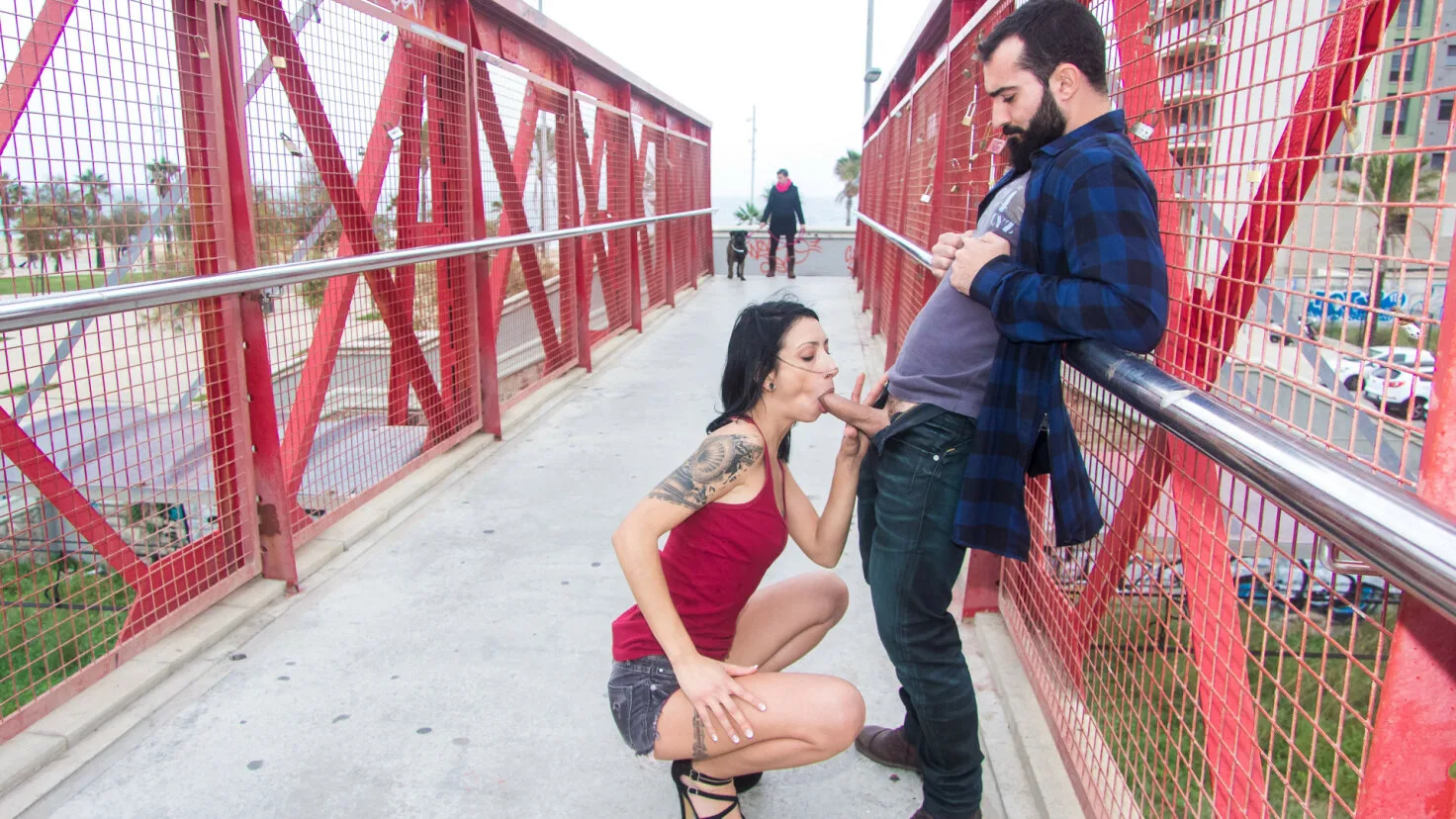 Skinny tattooed babe Alice Blues in hot public fuck on a bridge and rooftop - Chicas Loca