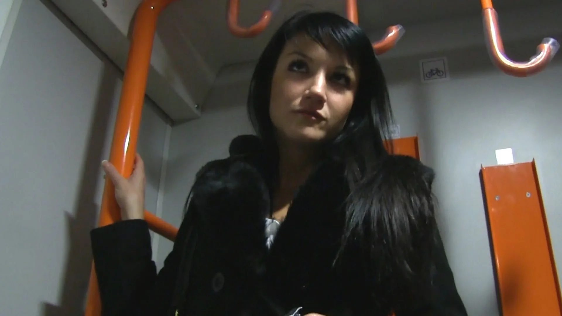 Raven Haired Hottie Gets A Hot Cumshot On A Speeding Train - Public Agent