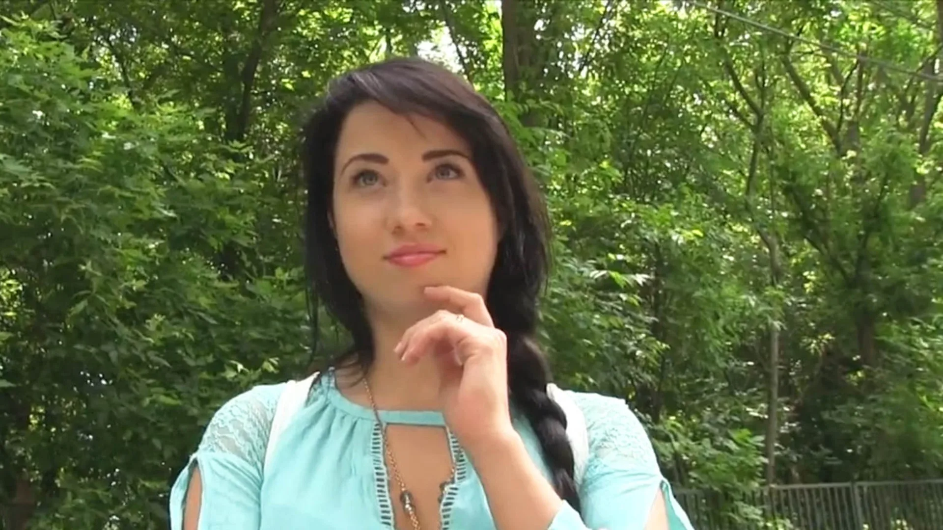 Sexy black haired russian fucked in the woods - Public Agent