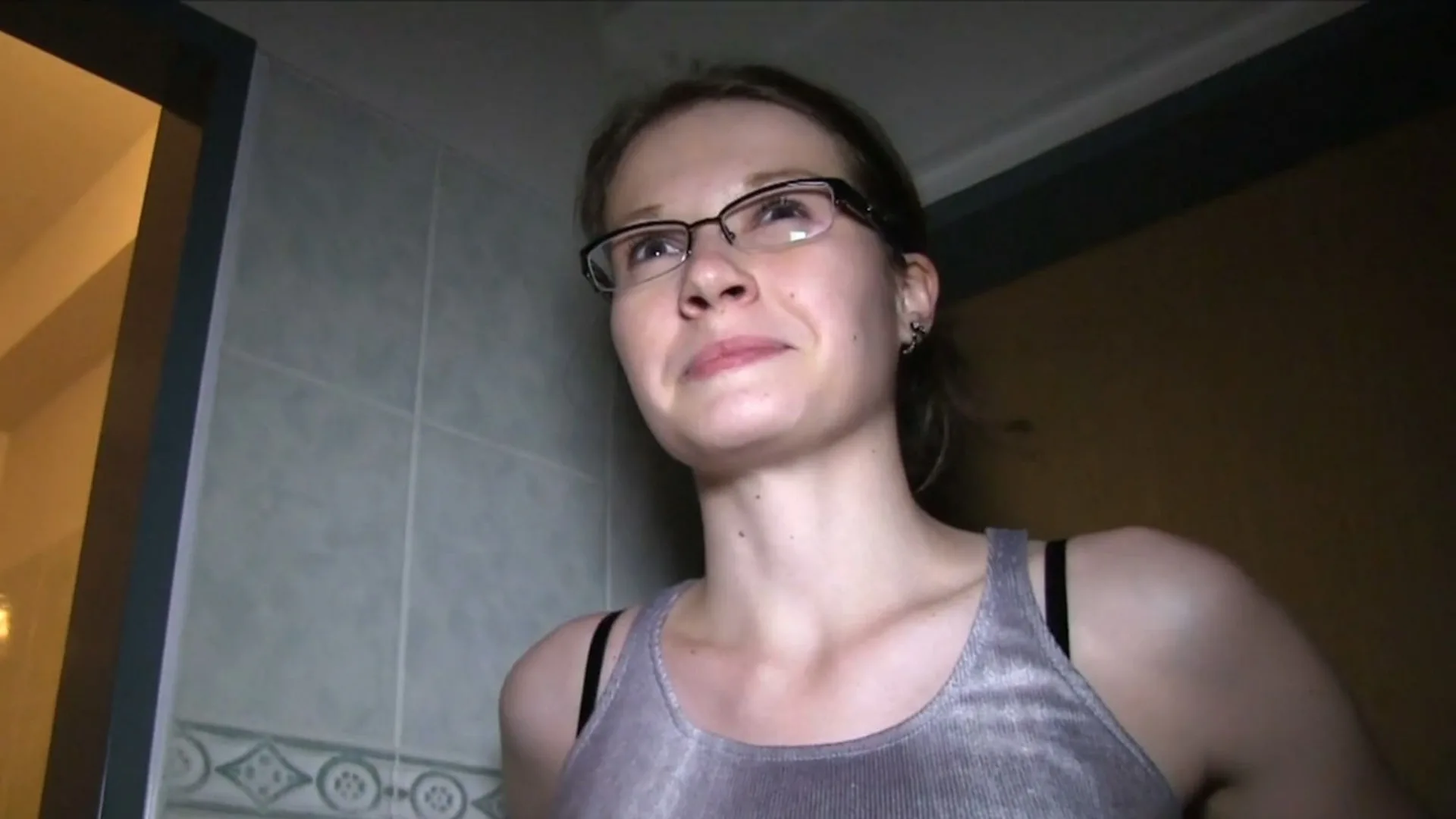 Hot glasses babe fucks in public bathroom - Public Agent